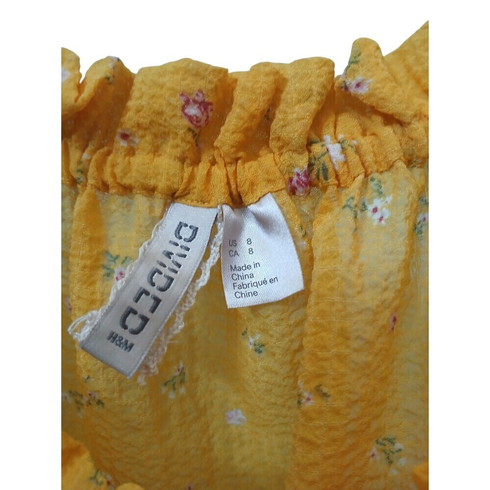 Divided H&M Women’s Off Shoulder Blouse Size 8 Yellow Floral Boho Long Sleeve - Picture 4 of 5